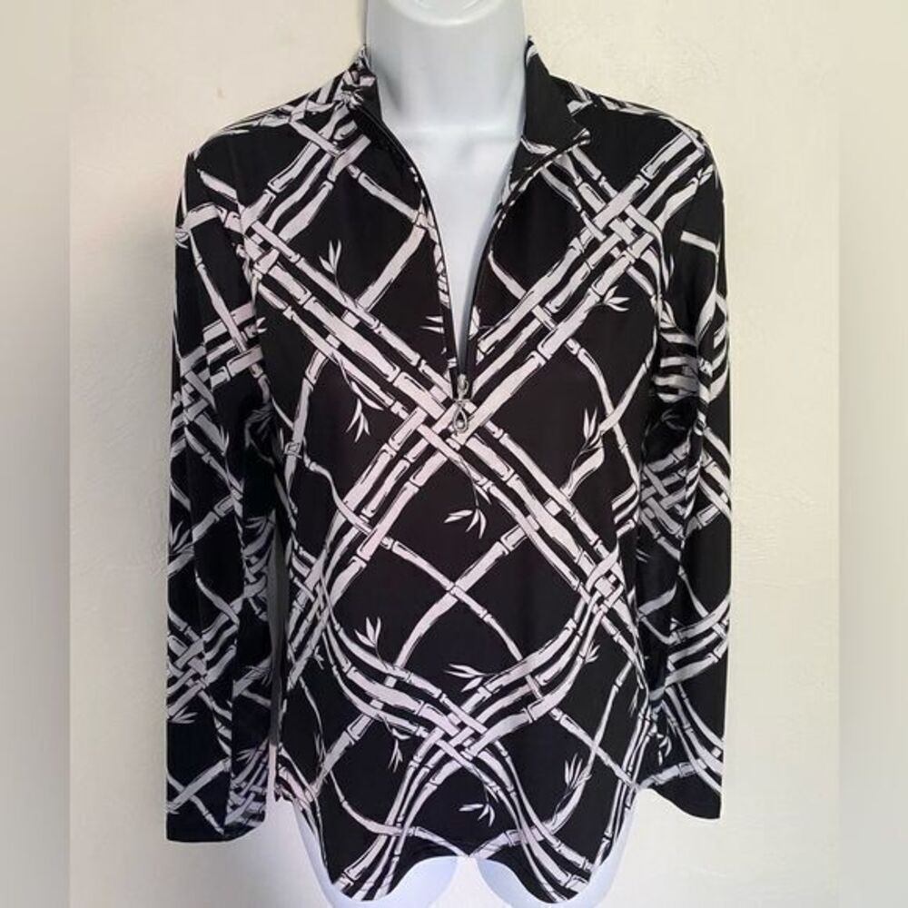 San Soleil UPF 50 Quarter Zip Top- XS black /white , nylon spandex